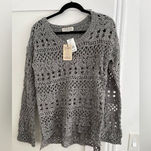 Pink Rose Grey Crochet Sweater